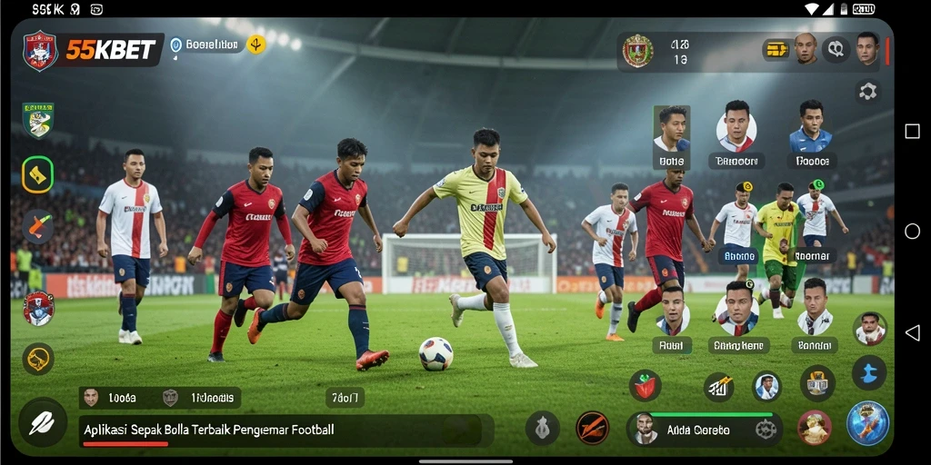 Screenshot gameplay 55KBET menunjukkan antarmuka menarik dengan fitur sepak bola.