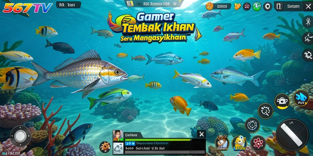 Tampilan gameplay <strong>567TV</strong> menampilkan aksi seru menembak ikan.