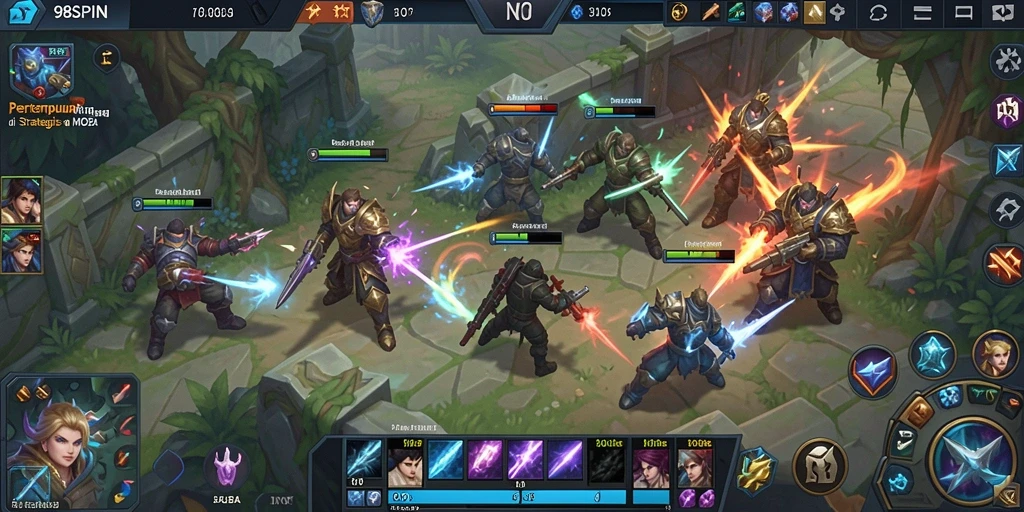 Tampilan seru dari gameplay 98SPIN saat pertempuran tim berlangsung.