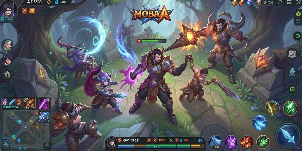 Screenshot gameplay ADS508 menampilkan aksi seru di arena pertempuran MOBA.