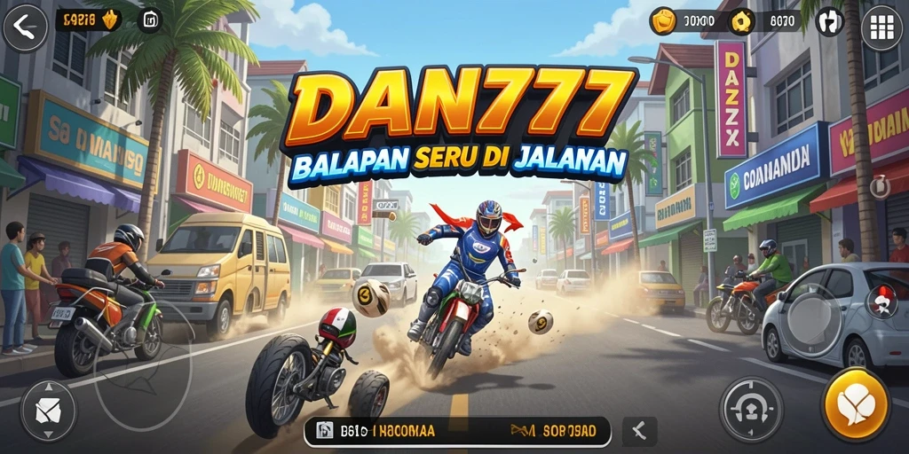 Tampilan gameplay balapan seru dengan mobil yang melaju kencang.