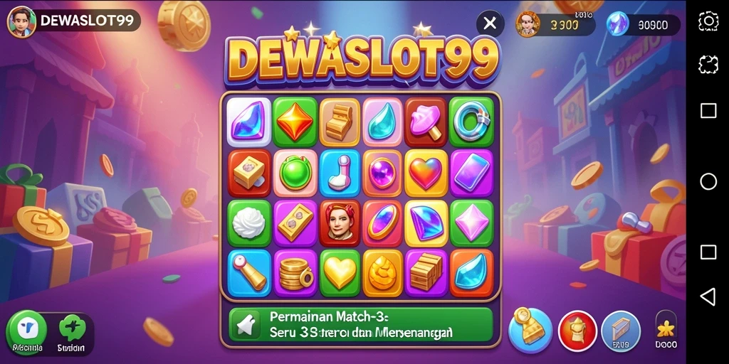 Screenshot gameplay DEWASLOT99 menampilkan keseruan pertarungan Match-3.