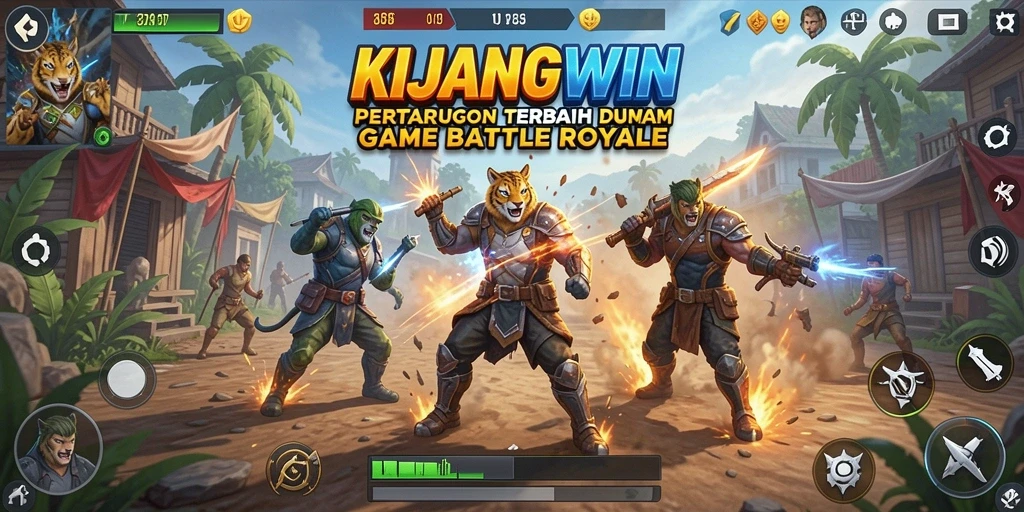 Tangkapan layar KIJANGWIN yang menunjukkan aksi pertarungan Battle Royale yang mendebarkan.