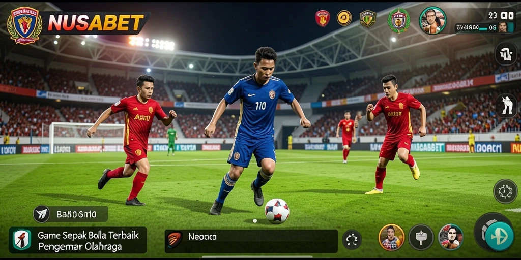 Tangkapan layar yang menampilkan aksi intens dalam game sepak bola.