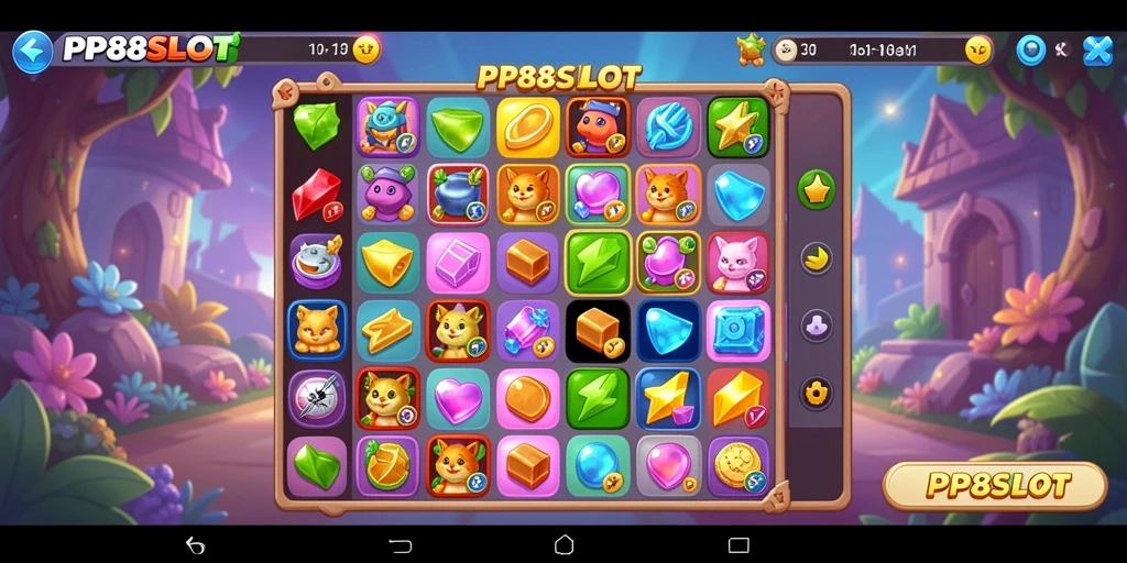 Screenshot utama PP88SLOT menampilkan gameplay Match-3 yang seru dan menantang.