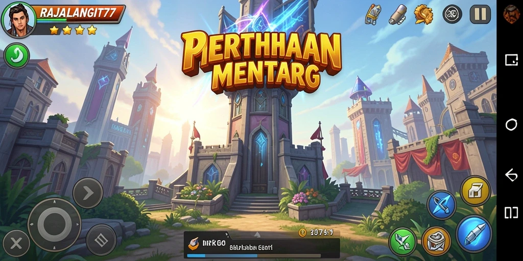 Tangkapan layar gameplay RAJALANGIT77 menampilkan aksi menara pertahanan yang seru.