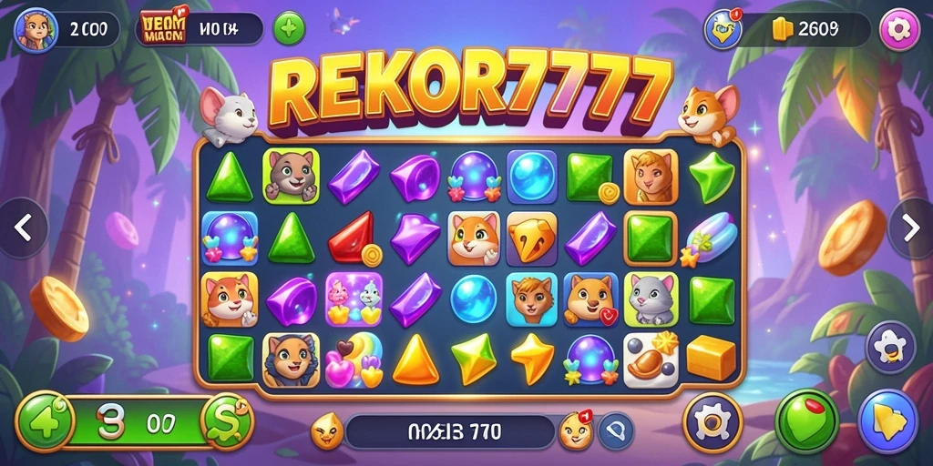 Tampilan gameplay seru dalam REKOR777 dengan elemen Match-3.