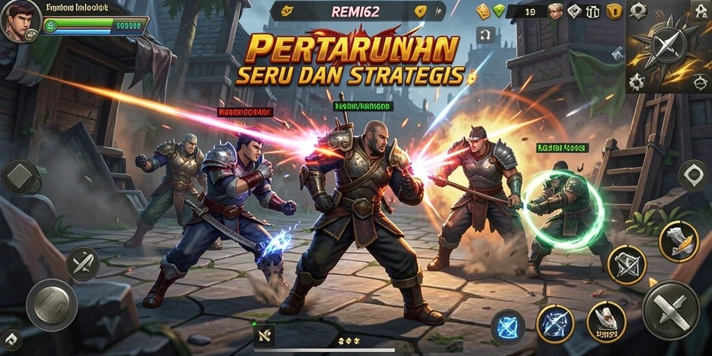 Tampilan gameplay seru dengan pertarungan karakter yang dinamis.
