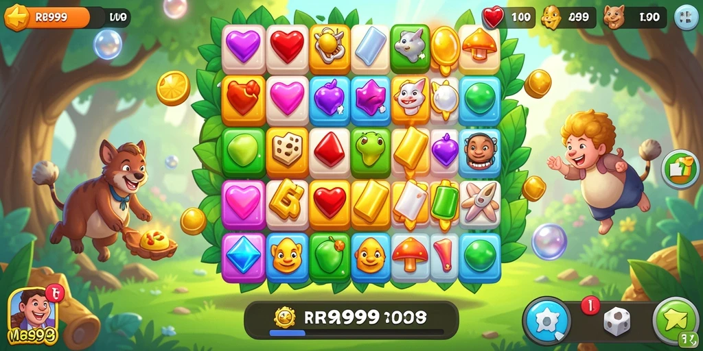 Gameplay menarik di RR999 dengan objek warna-warni yang harus dicocokkan.