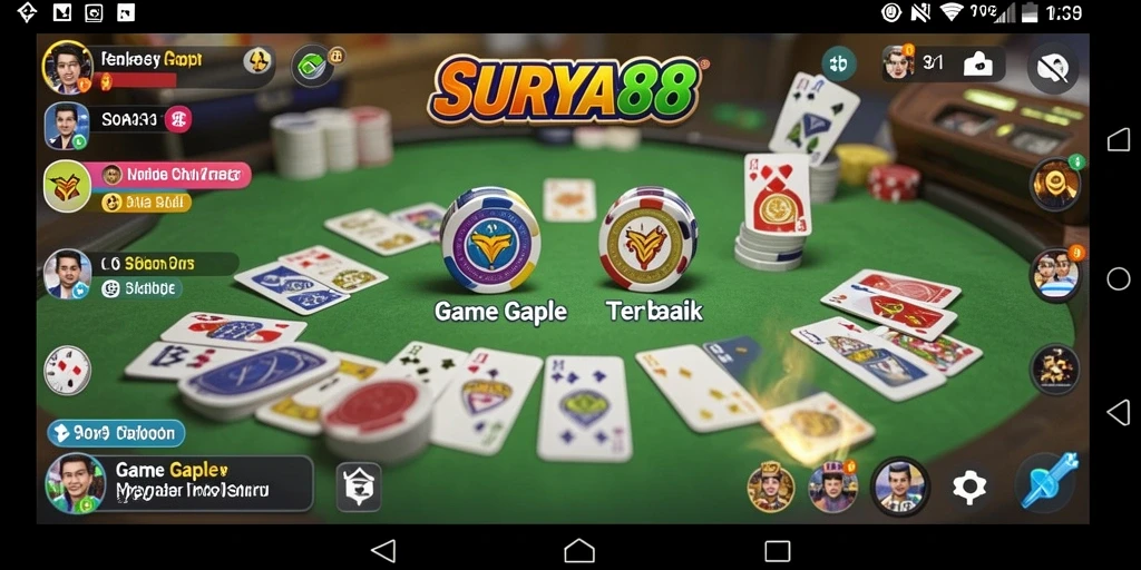 Screenshot SURYA88 menampilkan momen seru bermain Gaple dengan teman.