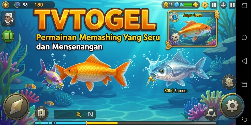 Screenshot gameplay TVTOGEL menampilkan momen seru saat menangkap ikan.