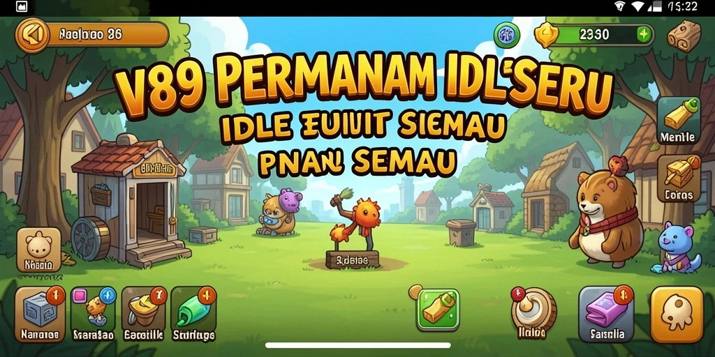 Screenshot V89 menampilkan gameplay seru dengan karakter yang berkembang otomatis.