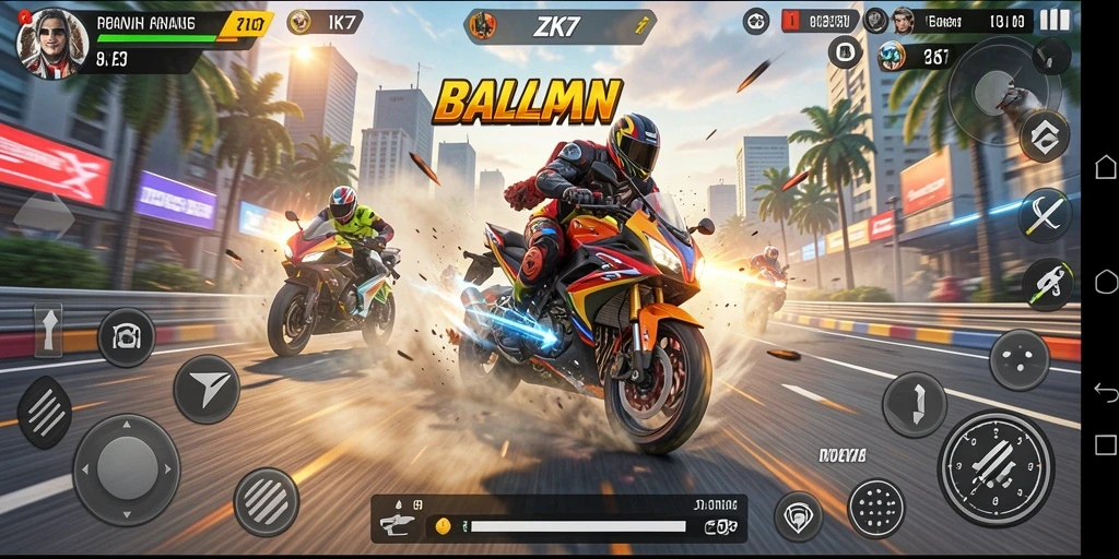 Gameplay mendebarkan dalam ZK7 dengan trek yang menantang dan motor yang cepat.